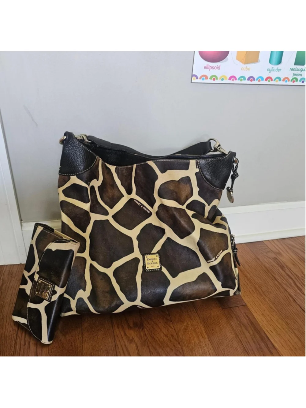 Dooney & Bourke Giraffe Print Leather Hobo Shoulder Bag & Matching Wallet Set